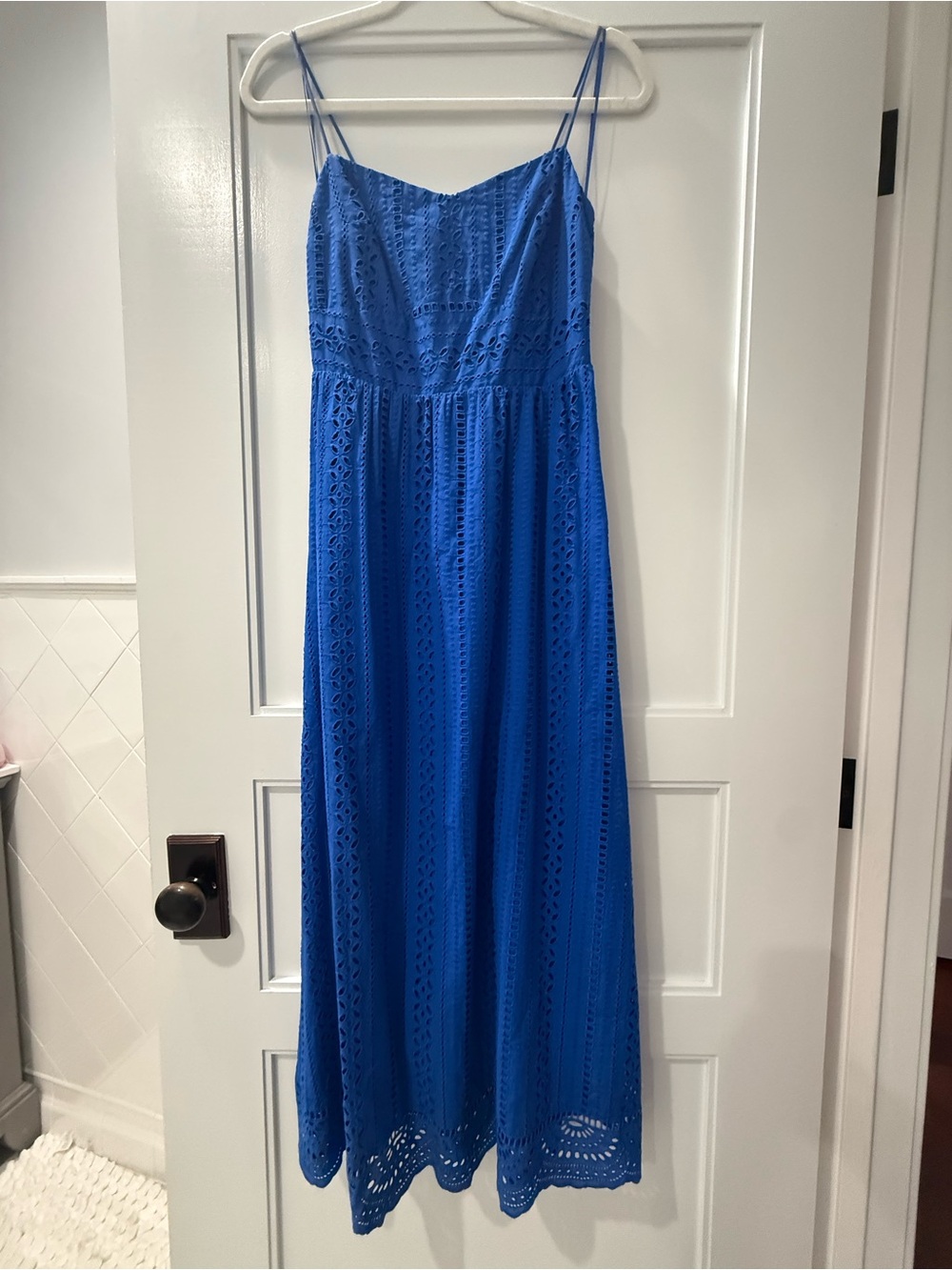 Strappy Blue Eyelet Maxi Dress